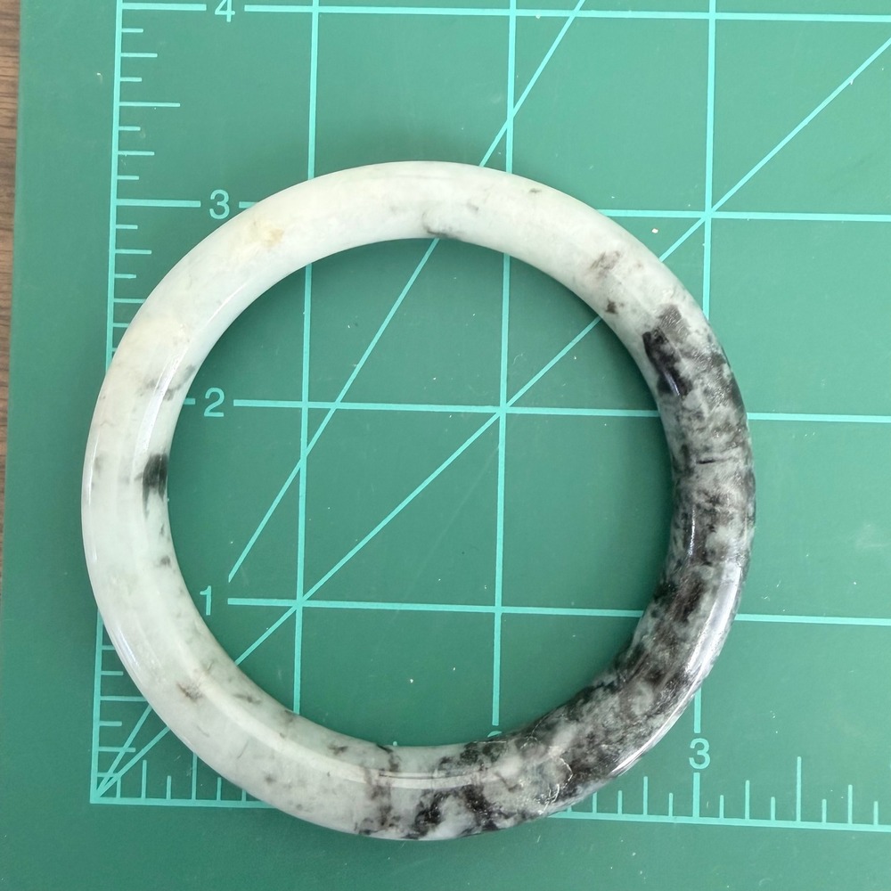 Vintage Natural Stone Marbled Jade ? Jadeite ? Bangle Bracelet Slip On Round - Picture 5 of 5